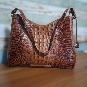 Brahmin Crocodile Embossed Shoulder Bag Berry Opal Seville